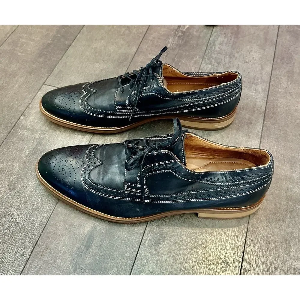 Johnston & Murphy Mens Conrad Wingtip Black Leather Oxford Shoes.